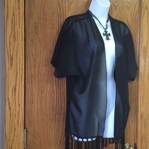 Rue 21 Fringe lightweight black kimono coverup